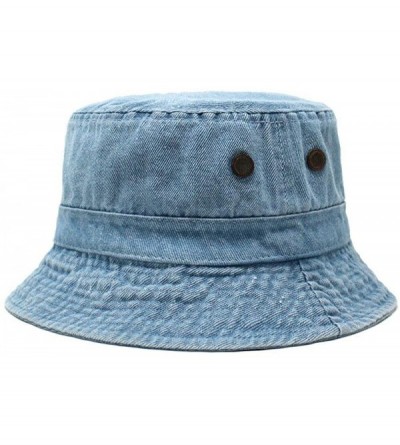 Bucket Hats Cotton Bucket Hats Unisex Wide Brim Outdoor Summer Cap Hiking Beach Sports - Light Denim - C218NUQ434H $9.32