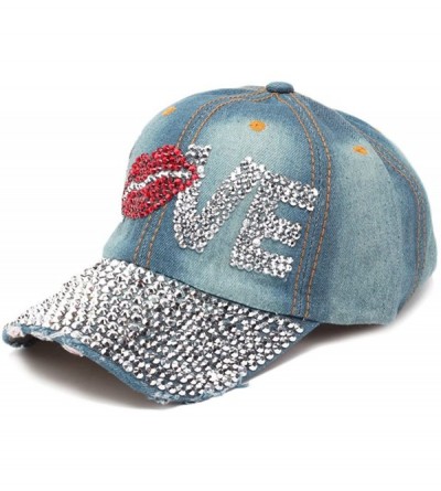 Baseball Caps Fashion Women Bling Studded Rhinestone Crystal Love Lips Baseball Caps Hats - 4 - CH12JCJVXU7 $8.80