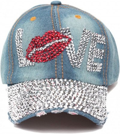 Baseball Caps Fashion Women Bling Studded Rhinestone Crystal Love Lips Baseball Caps Hats - 4 - CH12JCJVXU7 $8.80