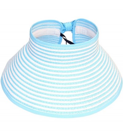 Visors Women's Summer UPF 50+ Packable Roll up Wide Brim Sun Beach Visor Cap Straw Hat. - Stripe-blue - CL17YH8WRO6 $7.48