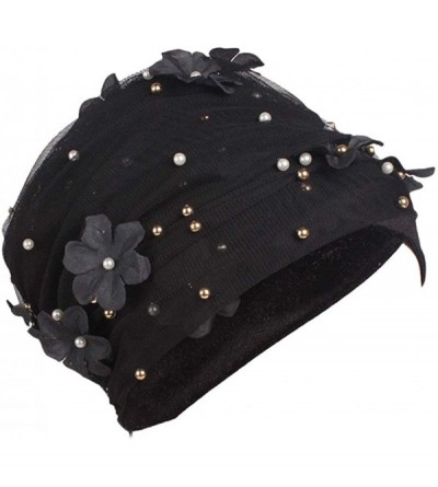 Headbands Women Velvet Turban Hat Headwrap Headscarf Headband Long Head Wrap Hijab Scarf - Fa Flower Black - C418Y9AWSQY $9.20