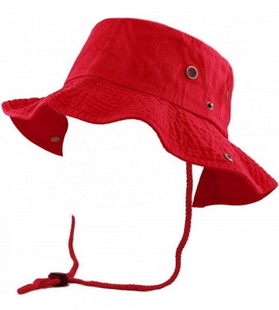 Sun Hats 100% Cotton Stone-Washed Safari Wide Brim Foldable Double-Sided Sun Boonie Bucket Hat - Red - CF12O0S7B4R $15.07