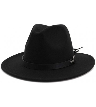 Bucket Hats Wide Brim Vintage Jazz Hat Women Men Belt Buckle Fedora Hat Autumn Winter Casual Elegant Straw Dress Hat - CO18WY...
