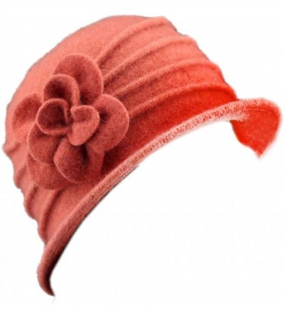 Fedoras 100% Wool Dome Bucket Hat Winter Cloche Hat Fedoras Cocktail Hat - A-orange - C318IZUMHYD $14.95