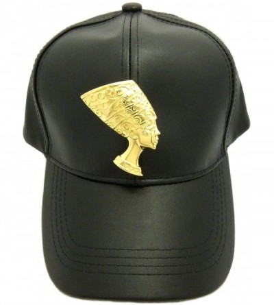 Baseball Caps Unisex Faux Leather Baseball Cap w/Horus Bird- Nefertiti- Ankh- Maat in Gold Tone - Nefertiti / Black Cap - C91...