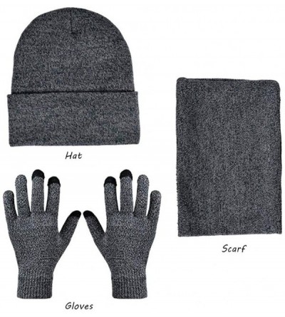Skullies & Beanies Winter Beanie Hat + Scarf + Touch Screen Gloves 3 in 1 Set Unisex 3 Pieces Warm Set for Men Women - Grey -...