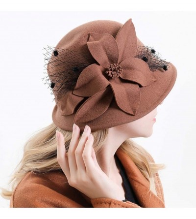 Fedoras Women's Floral Trimmed Wool Blend Cloche Winter Hat - Model C - Camel - C0192MZIQ4S $32.68