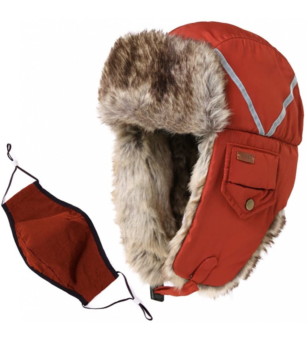 Skullies & Beanies SIGGI Faux Fur Trapper Hat for Men Cotton Warm Ushanka Russian Hunting Hat - 89135_orange (Faux Fur) - C31...