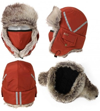 Skullies & Beanies SIGGI Faux Fur Trapper Hat for Men Cotton Warm Ushanka Russian Hunting Hat - 89135_orange (Faux Fur) - C31...