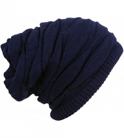 Skullies & Beanies Women's Casual Knit Multi Purpose Winter Thick Warm Slouchy Headwrap Beanie Cap Hat - Navy - CI12506G5XB $...