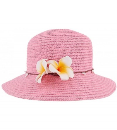 Sun Hats Girls Flower Straw Hat Large Brim Beachwear Sunhat Floral Tea Party Cap - Navy a - CM18TM5D79L $14.90