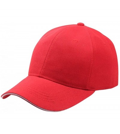 Baseball Caps Unisex Hats for Summer Baseball Cap Dad Hat Plain Men Women Cotton Adjustable Blank Unstructured Soft - Red - C...