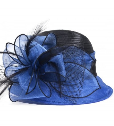 Bucket Hats Lady Derby Dress Church Cloche Hat Bow Bucket Wedding Bowler Hats - Two-tone-blue - CM17WUIIAMC $18.71