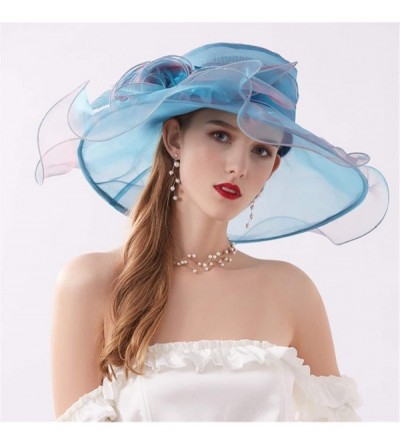 Sun Hats Summer Women's Big Flower Organza Church Party Kentucky Derby Dress Tea Party Wedding Beach Hat - Blue - C418S96EOLC...