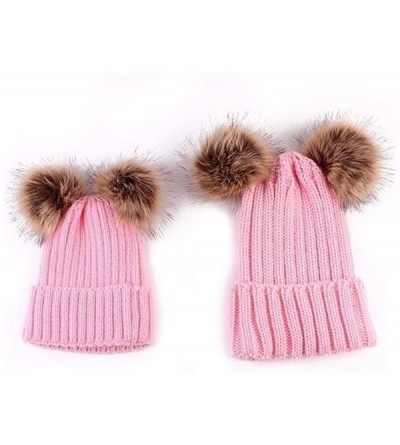 Skullies & Beanies Adults Children Double Fur Winter Casual Warm Cute Knitted Beanie Hats Hats & Caps - Pink - C218ADTX47U $1...