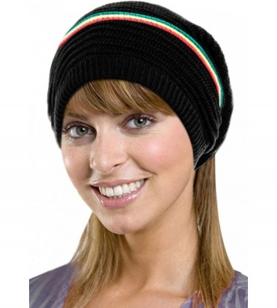 Skullies & Beanies Men/Women's Retro Oversized Slouchy Winter Knit Beanie Hat - Color Stripes_black - C7186WOL0G7 $22.40