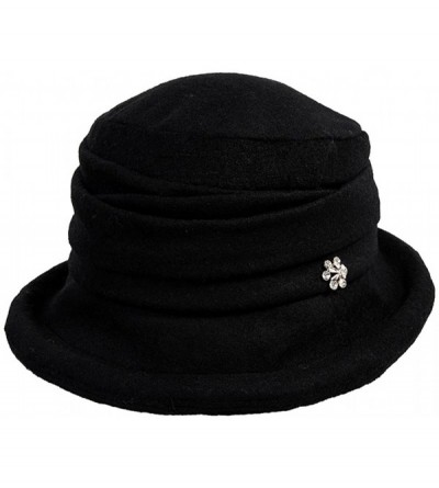 Sun Hats Cloche Round Hat for Women 1920s Fedora Bucket Vintage Hat Flower Accent - 16060_black - CE12M68T5JR $19.92