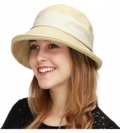 Bucket Hats Light Weight Packable Women's Wide Brim Sun Bucket Hat - Collete- Beige - C918GQX7WOX $34.47