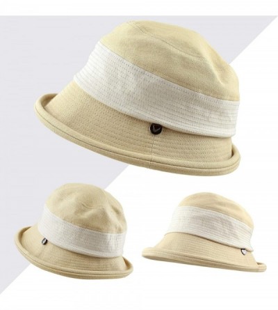Bucket Hats Light Weight Packable Women's Wide Brim Sun Bucket Hat - Collete- Beige - C918GQX7WOX $12.42