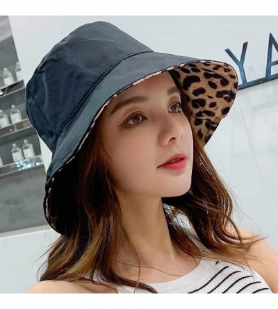 Sun Hats Womens Leopard Printed Cotton Bucket Hat Summer Beach Sun Hats - Black - C418R8HWLGX $10.44