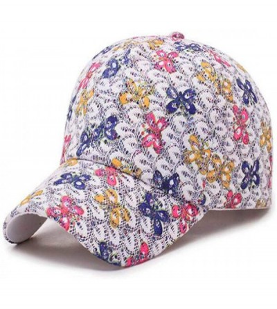 Sun Hats Women Butterflies Flower Embroidery Caps Girl Sun Hats Casual Baseball Cap - White - CR18QH6GGZ7 $12.42