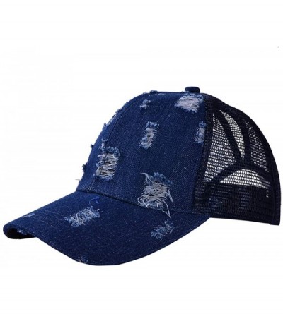 Baseball Caps Ponytail Baseball Glitter Ponycaps Adjustable - Washed-pd-black/Navi Blue - C318R3TAOXW $16.05