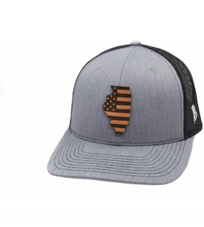 Baseball Caps 'Illinois Patriot' Leather Patch Hat Curved Trucker - Charcoal/Black - C218IGR4EYO $24.23