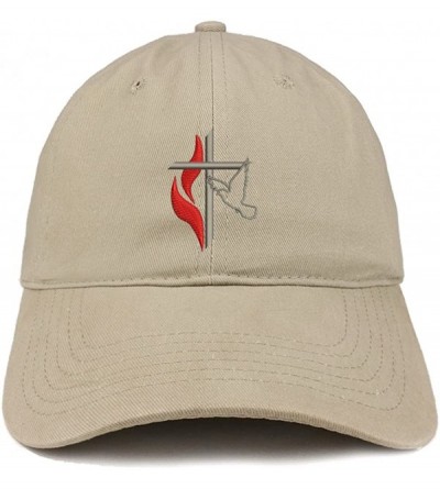 Baseball Caps Methodist Cross and Dove Embroidered Brushed Cotton Dad Hat Ball Cap - Khaki - CY180D8E2ND $14.45