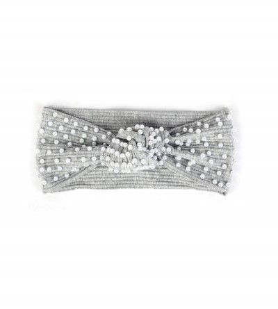 Headbands Women's Pearl Studded Ribbed Knotted Headband - Light Grey White - CV18X6KIRMQ $20.66