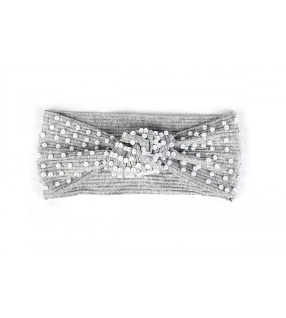 Headbands Women's Pearl Studded Ribbed Knotted Headband - Light Grey White - CV18X6KIRMQ $20.66