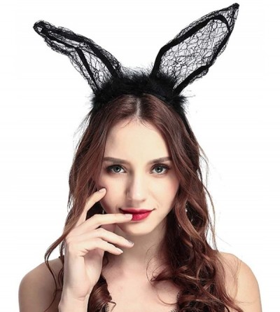 Headbands Sexy Lace Headband Rabbit Ears Hair Band Party Cosplay Costume Accessories- Black - C2188GTHE6I $11.36