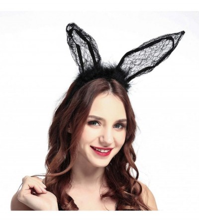 Headbands Sexy Lace Headband Rabbit Ears Hair Band Party Cosplay Costume Accessories- Black - C2188GTHE6I $11.36