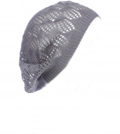 Berets Womens Lightweight Cut Out Knit Beanie Beret Cap Crochet Hat - Many Styles - Dark Gray Mini Square - CH12LCQ9G93 $10.57
