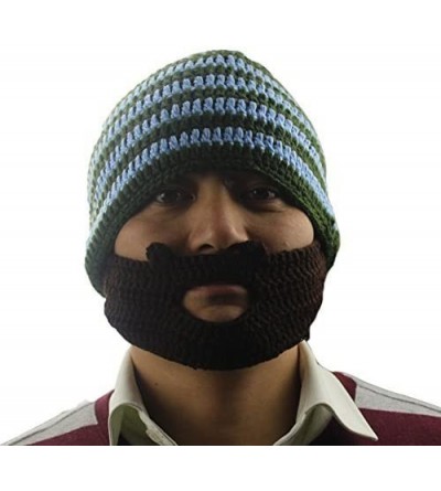 Bomber Hats Women's Beard Mustache Knitted Striped PHat Hip Hop Beanie Cap - Blue - CH11HW8EU7J $11.80