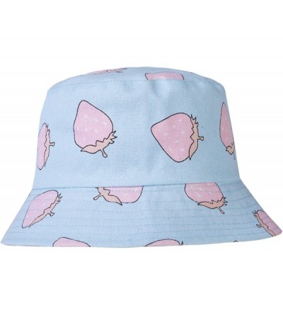 Bucket Hats Unisex Cute Print Bucket Hat Summer Fisherman Cap - Strawberry Blue - CW18L3RCYW8 $15.82