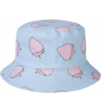 Bucket Hats Unisex Cute Print Bucket Hat Summer Fisherman Cap - Strawberry Blue - CW18L3RCYW8 $15.82