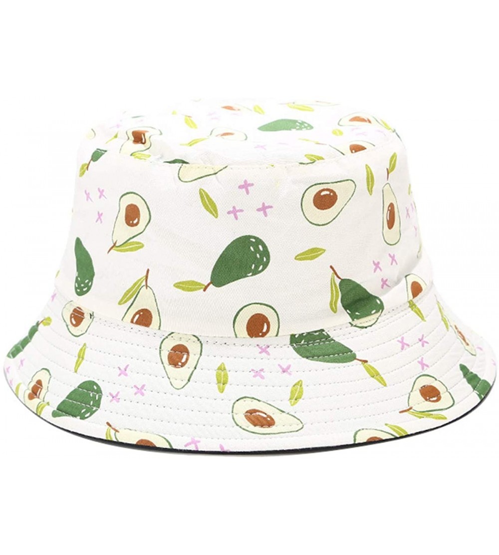 Bucket Hats Unisex Print Double-Side-Wear Reversible Bucket Hat - Avocado White - C5199706OHD $13.08