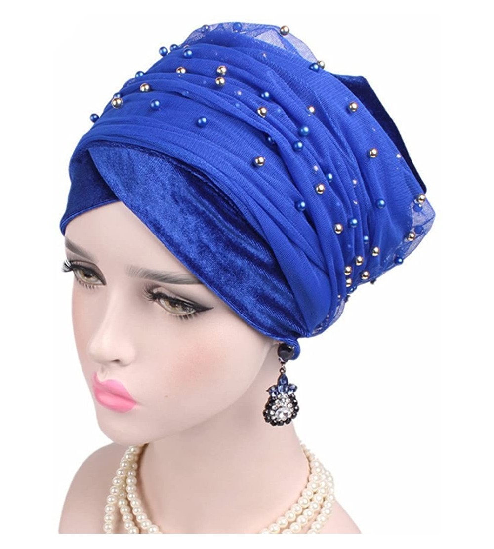 Skullies & Beanies Womens Removable Bowknot Hijab Turban Dual Purpose Cap - Royal1 - C718DI7ZENT $12.39