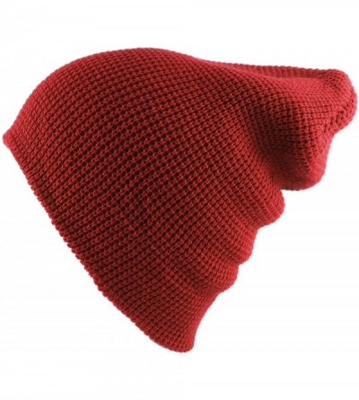Skullies & Beanies Waffle Knit Soft Beanie Warm Winter Ski Skater Hip-hop Hat - Red - CP11QGGWOMB $7.71