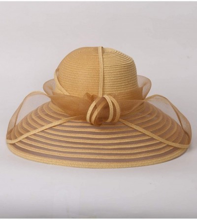 Sun Hats Women Kentucky Derby Church Dress Cloche Hat Bowknot Wedding Bucket Bowler Sun Hat - 004a Khaki - CR18RLIU7ZL $16.15