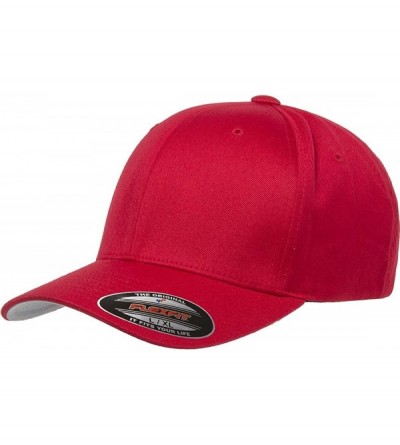 Baseball Caps Original Flexfit Wooly Cotton Twill Cap 6277- Stretch Fit Baseball Cap w/Hat Liner - Red - CS1803KXQ6Q $14.89
