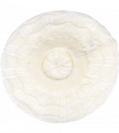 Berets Chic Soft Knit Airy Cutout Lightweight Slouchy Crochet Beret Beanie Hat - Off-white Wavy Stripe - C818L3S62X3 $14.17