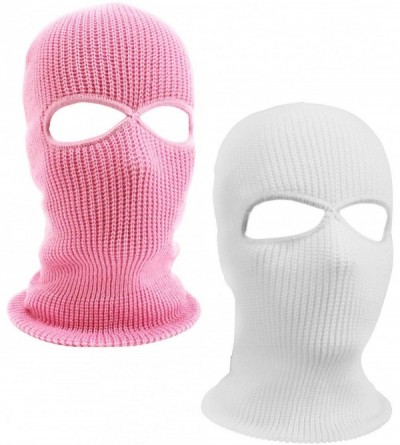 Balaclavas 2-Hole Knitted Full Face Cover Ski Mask- Winter Balaclava Beanie for Outdoor Sport-Set of 2 - Pink+white - CY1922Q...