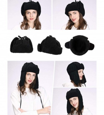 Skullies & Beanies Ladies Earflap Trapper Hat Faux Fur Hunting Hat Fleece Lined Thick Knitted - 00781_black - C618ZUHU23D $24.75