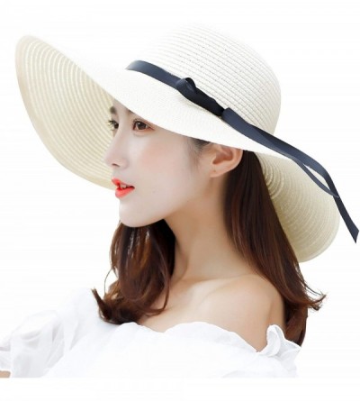 Sun Hats Women Wide Brim Straw Sun Hat Floppy Foldable Roll up Cap Beach Summer Hats UPF 50+ - White - C61944RNZX5 $14.34