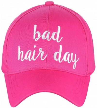 Baseball Caps Women's Embroidered Quote Adjustable Cotton Baseball Cap- Bad Hair Day- Hot Pink - CF180R8WEKL $14.10