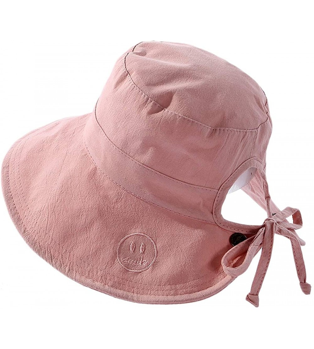 Sun Hats Womens Ponytail Summer Sun Hat Wide Brim UV Protection Foldable Safari Fishing Cap Floppy Bucket Hats - B-pink - CN1...