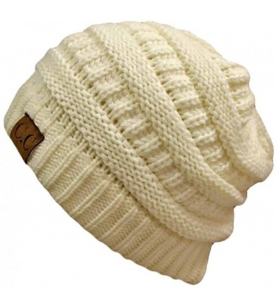 Skullies & Beanies Winter White Ivory Thick Slouchy Knit Oversized Beanie Cap Hat-One Size-Ivory - CL110UC2EUT $20.46