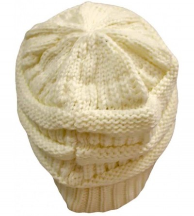 Skullies & Beanies Winter White Ivory Thick Slouchy Knit Oversized Beanie Cap Hat-One Size-Ivory - CL110UC2EUT $11.59