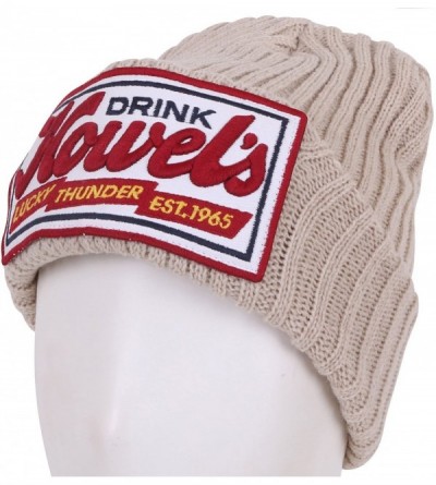Skullies & Beanies Howel's Stitched Logo Fold-Over Ribbed Stretch Knit Skully Beanie Hat - Navy - CT125HJZZHD $12.90